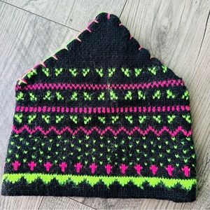 Vintage Wool Ski Hat, triangle Structured, 90's, Handmade‎ USA Colorful.B93